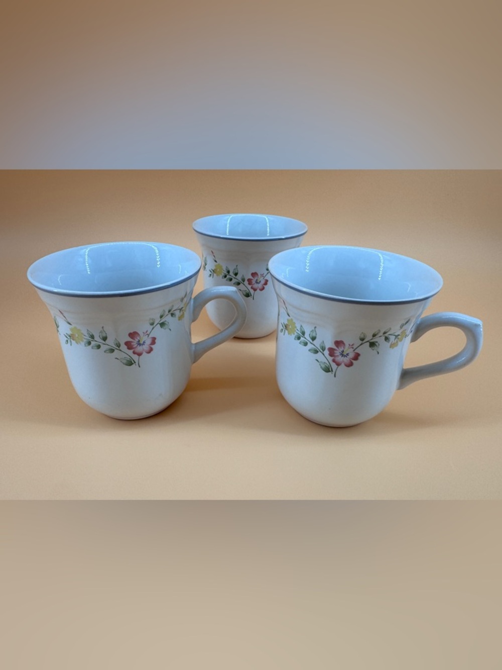 Lot of 3 Tea Coffee Cups Floral White English Garden